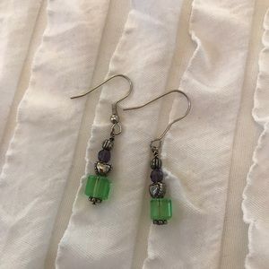 Jewelry - Handmade Green Purple Beaded Dangle Earrings Jewelry - Handmade Green Purple Beaded Dangle Earrings